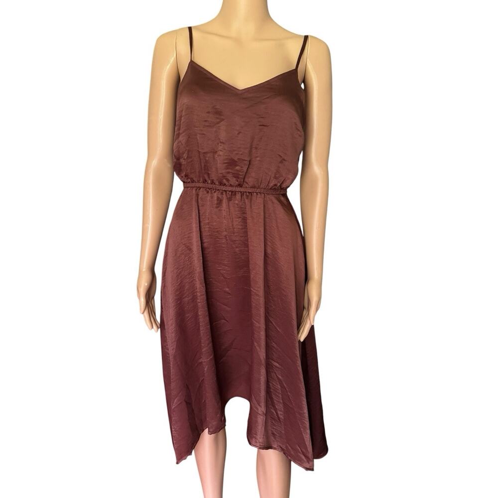 Steve Madden Chocolate Brown Satin Shark Bite Hem Dress Size XS
